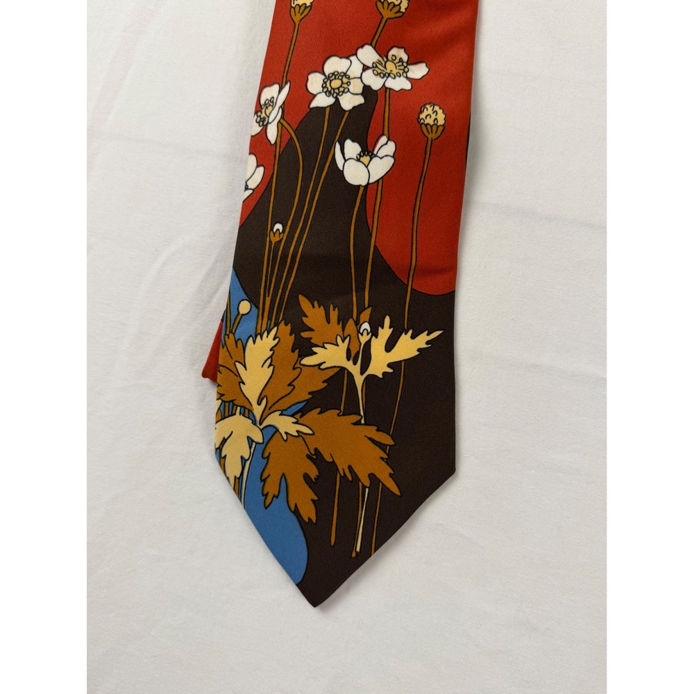 Pirelli Collection Tie Mens Brown Orange Blue Floral Wide Retro 70s Vintage